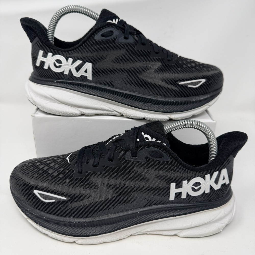 Hoka One One Womens Clifton 9 Size 7.5B Running Shoes 1127896 BWHT Black White - Picture 2 of 10